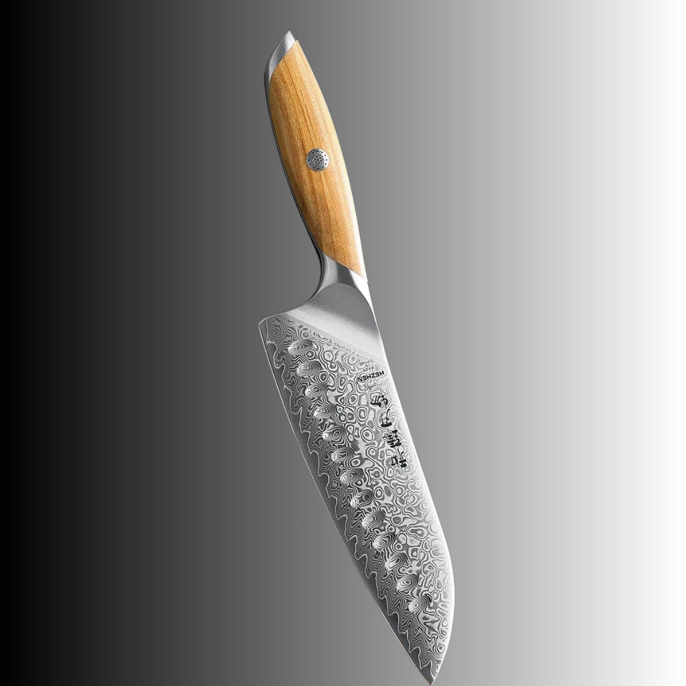 Santoku Messer aus 73 Lagen Damaststahl